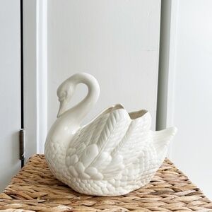 Vintage White Ceramic Swan Planter